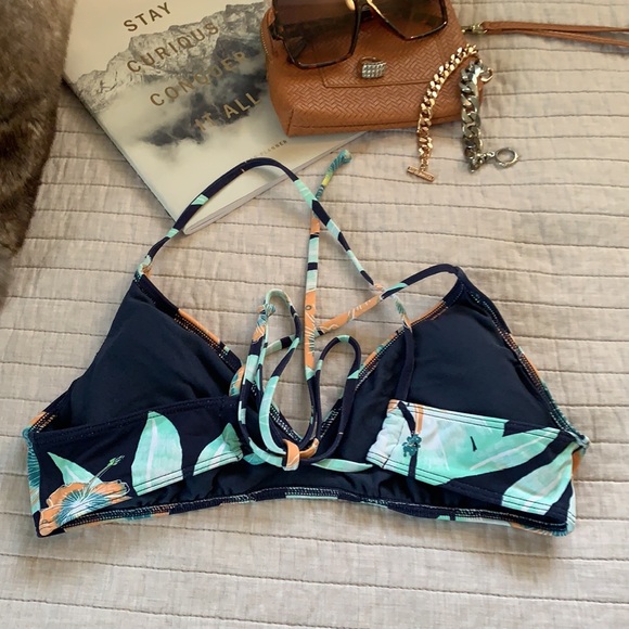 Roxy tropical floral blue strapy padded bikini top large - Picture 4 of 5